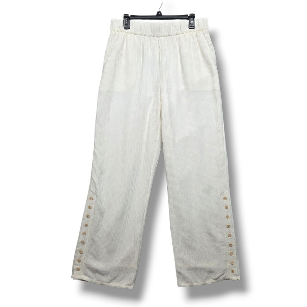 Soft Surroundings Oceo Crinkle Gauze Wide Leg Pants Womens Medium Ivory Pearl